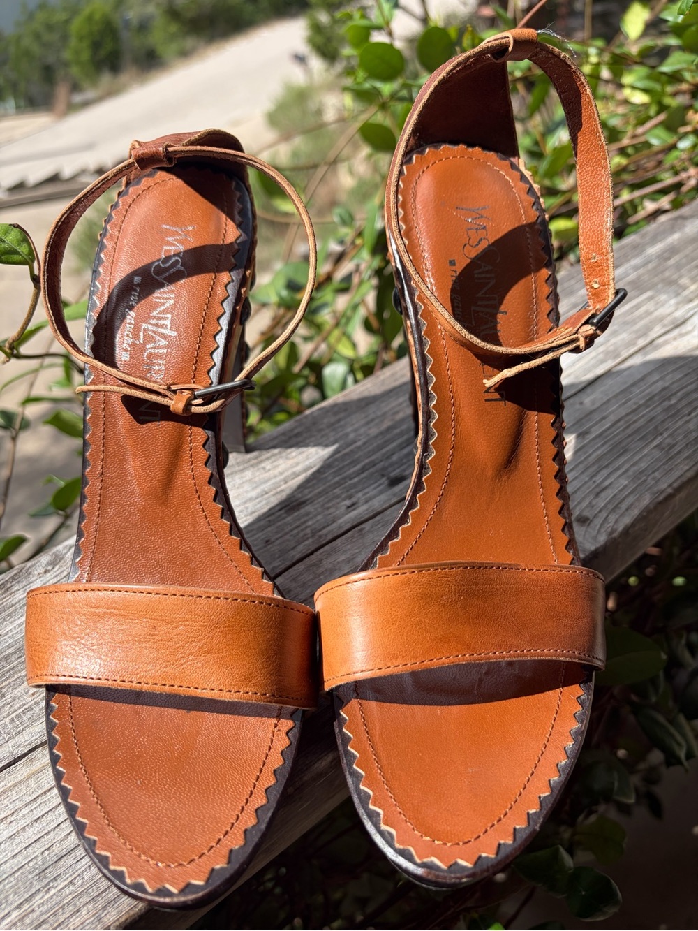 Yves Saint Laurent Tan Leather Ankle-Strap Sandals